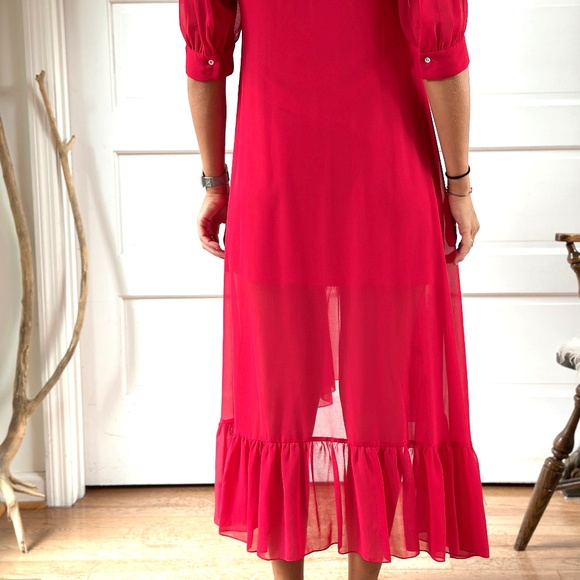 Sandro Paris Red Ruffled Midi Dress – Size 36 small - Picture 4 of 9